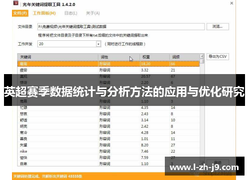 英超赛季数据统计与分析方法的应用与优化研究